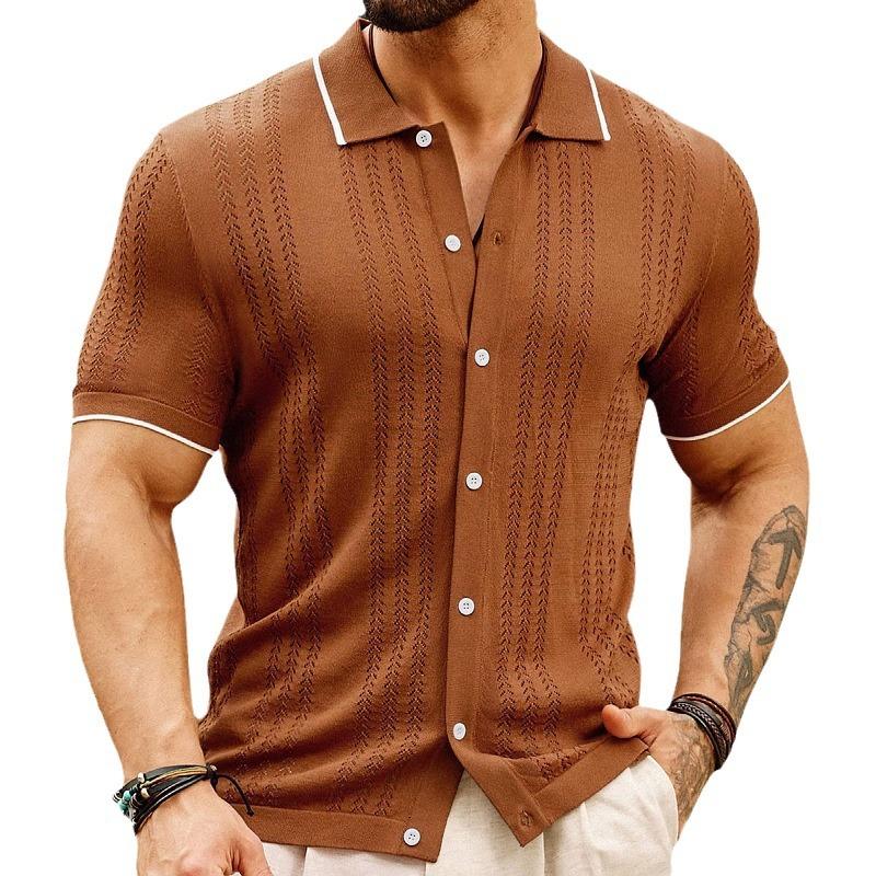 John | Men's Lapel Contrast Color Single-Breasted Sweater Polo Shirt