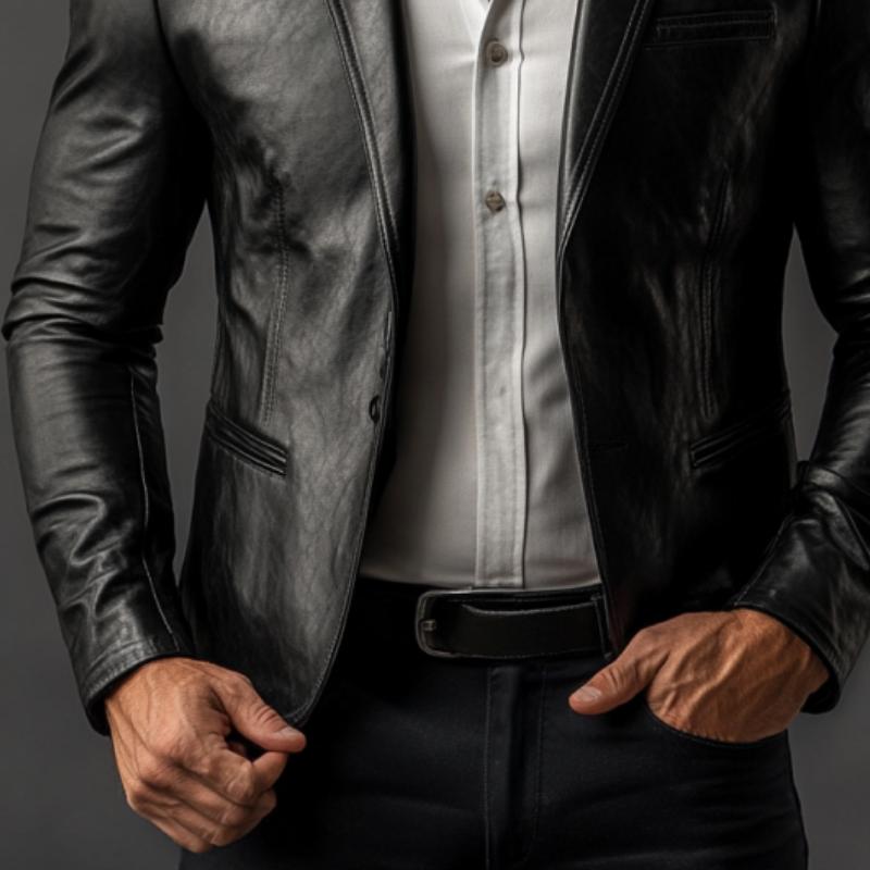 ARMANI | Men's Classic Vintage Slim Fit Leather Blazer