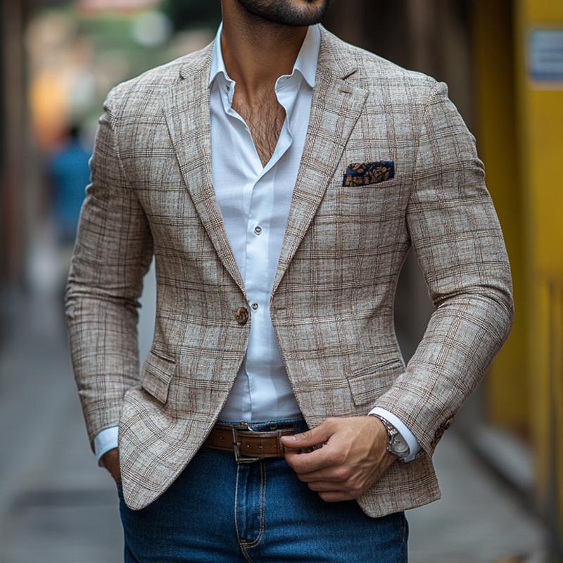 ARMANI | Men's Fashion Retro Checked Notch Lapel One Button Casual Blazer