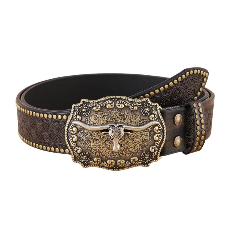 Hudson | Men's Vintage Western Cowboy Carved Punk Leather Belt
