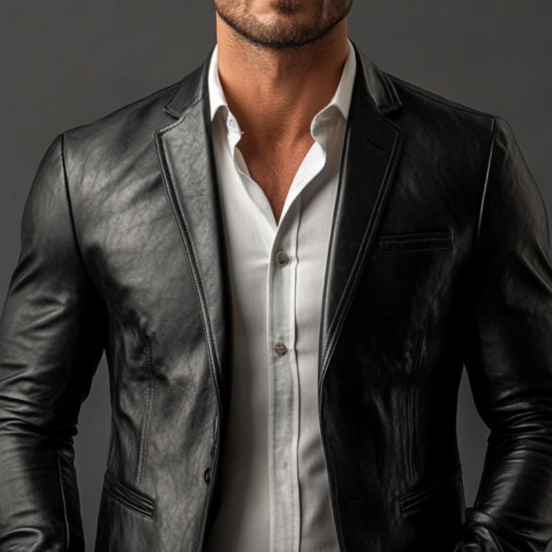 ARMANI | Men's Classic Vintage Slim Fit Leather Blazer