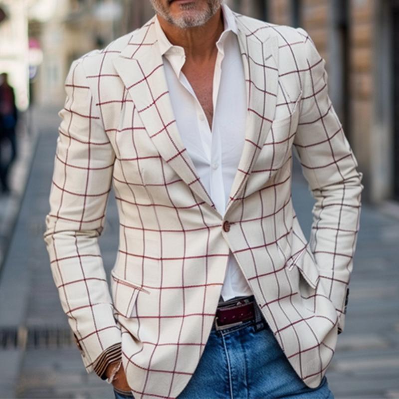 ARMANI | Men's Retro Casual Check Print Pocket Blazer