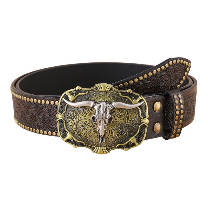 Hudson | Men's Vintage Western Cowboy Carved Punk Leather Belt