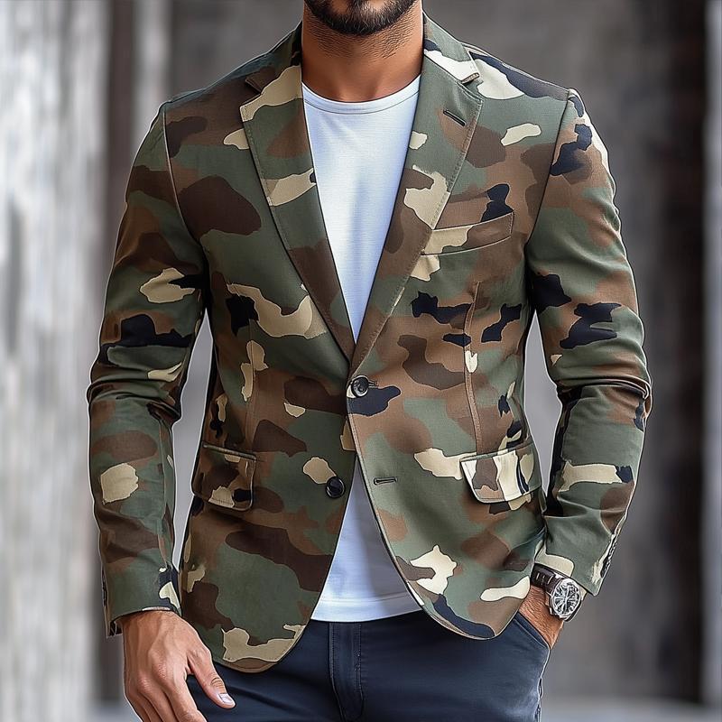 ARMANI | Men's Retro Camouflage Notch Lapel Single Breasted Casual Blazer
