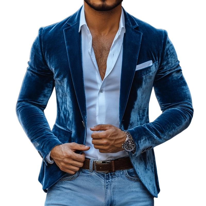 ARMANI | Men's Fashion Solid Velvet Notch Lapel Two Buttons Casual Blazer
