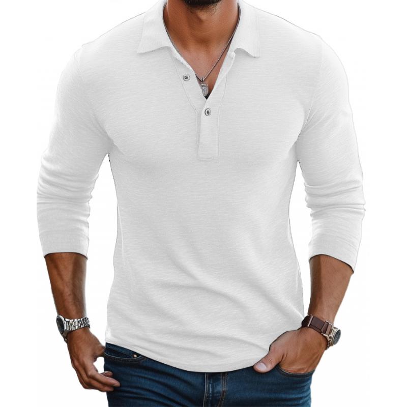 John | Men's Casual Cotton Blend Lapel Slim Fit Long Sleeve Polo Shirt