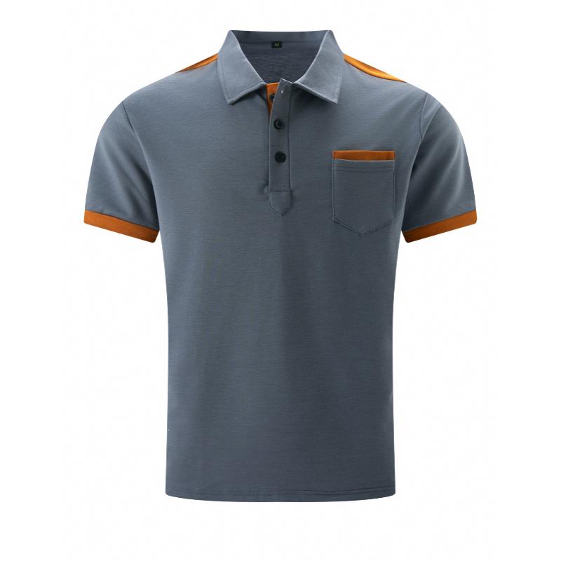John | Men's Colorblock Chest Pocket Lapel Cotton Blend Short Sleeve Polo Shirt