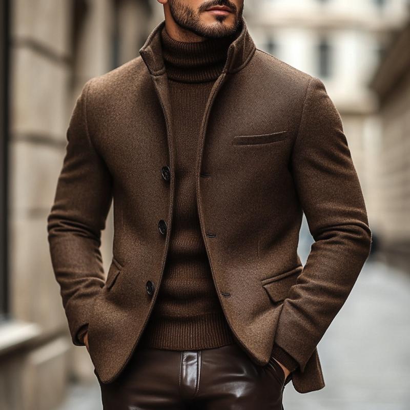 ARMANI | Men's Vintage Wool Blend Stand Collar Single Breasted Slim Blazer