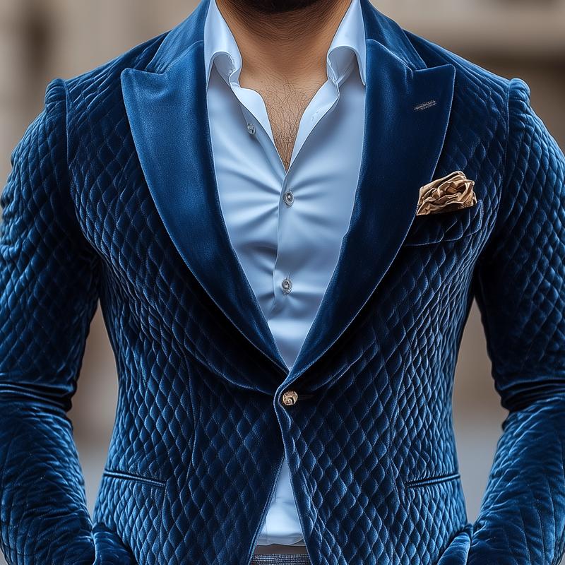 ARMANI | Men's Vintage Rhombus Velvet Peak Lapel One-button Casual Blazer