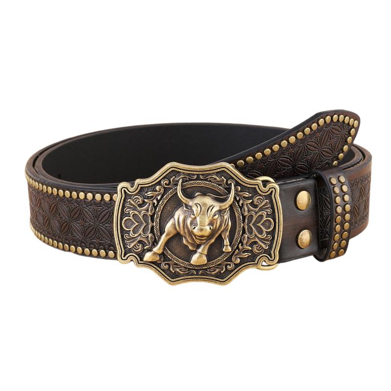 Hudson | Men's Vintage Western Cowboy Carved Punk Leather Belt