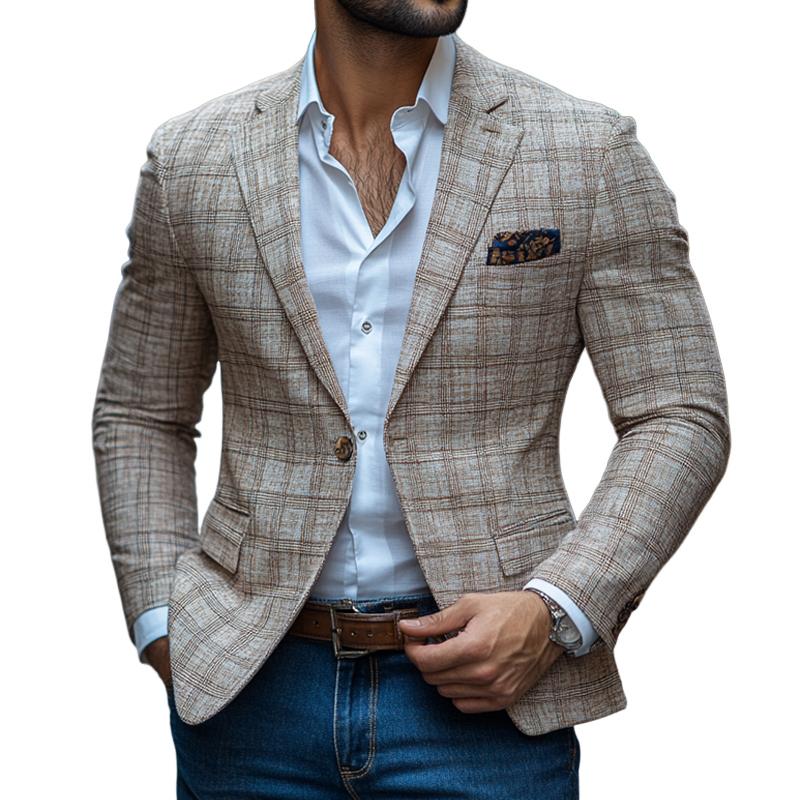 ARMANI | Men's Fashion Retro Checked Notch Lapel One Button Casual Blazer