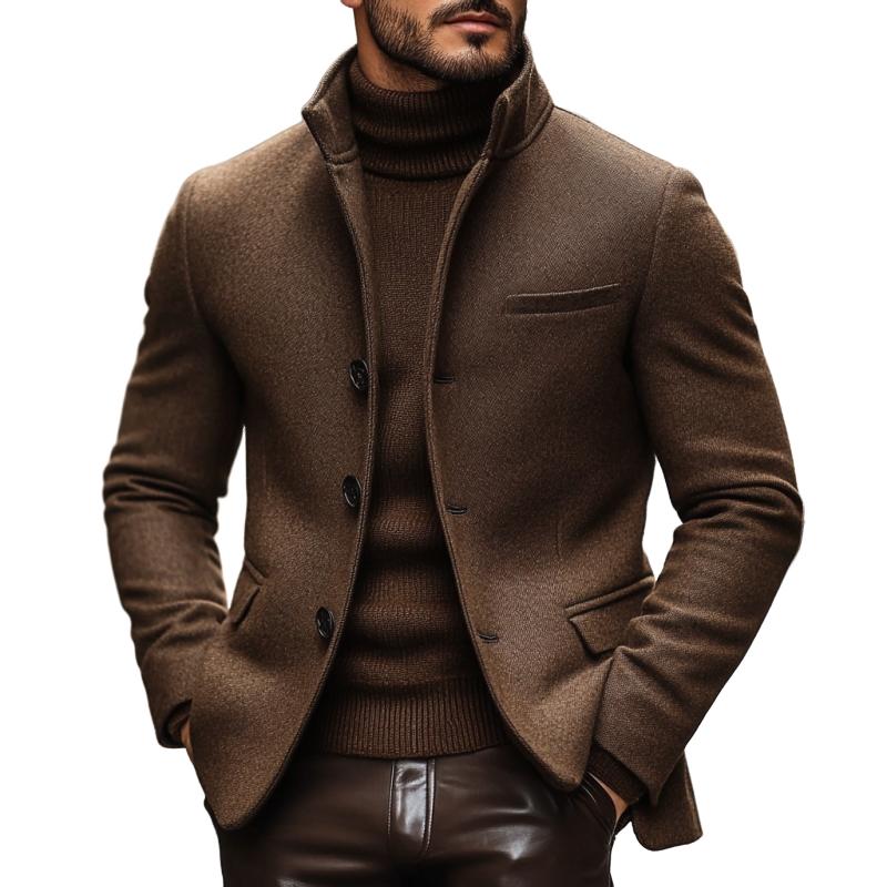 ARMANI | Men's Vintage Wool Blend Stand Collar Single Breasted Slim Blazer