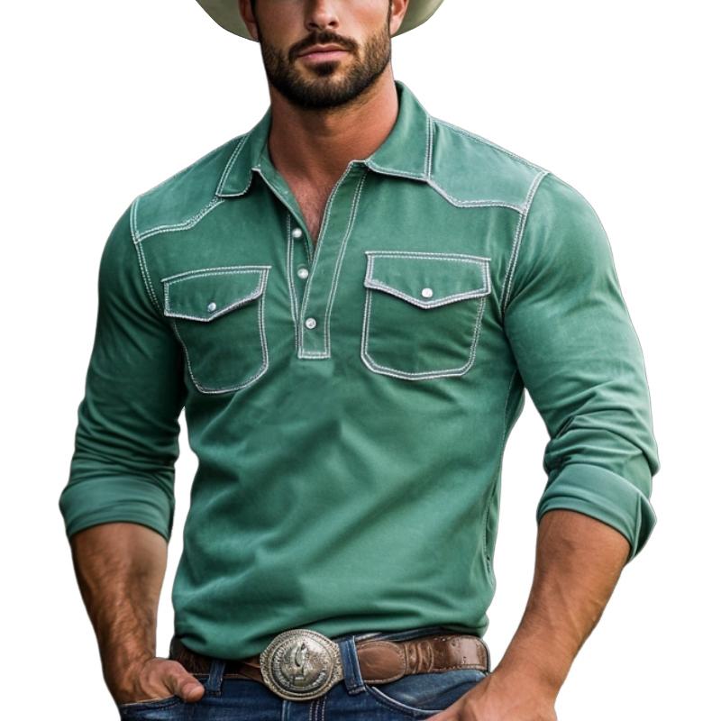 John | Men's Fashion Suede Western Style Slim Fit Long Sleeve Polo Shirt