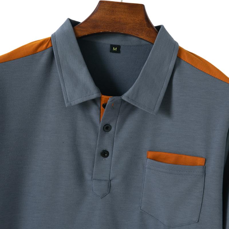 John | Men's Colorblock Chest Pocket Lapel Cotton Blend Short Sleeve Polo Shirt