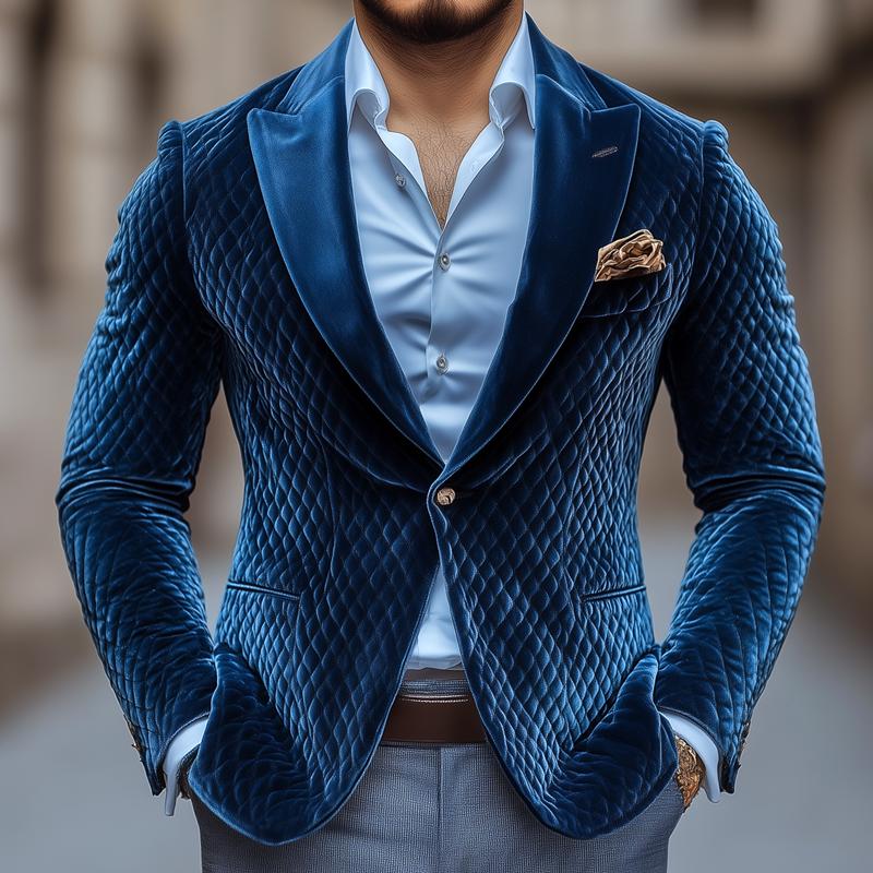 ARMANI | Men's Vintage Rhombus Velvet Peak Lapel One-button Casual Blazer