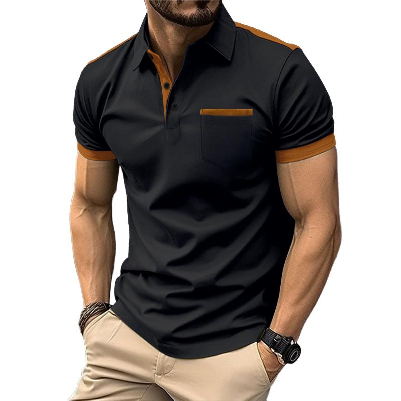 John | Men's Colorblock Chest Pocket Lapel Cotton Blend Short Sleeve Polo Shirt