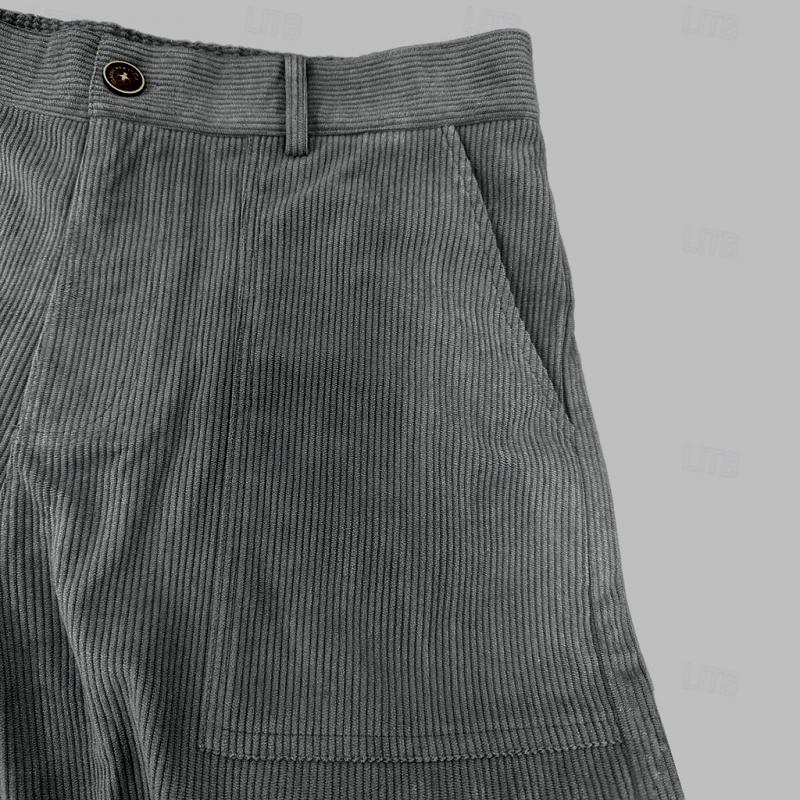 John | Men's Solid Color Corduroy Multi-Pocket Cargo Straight Pants