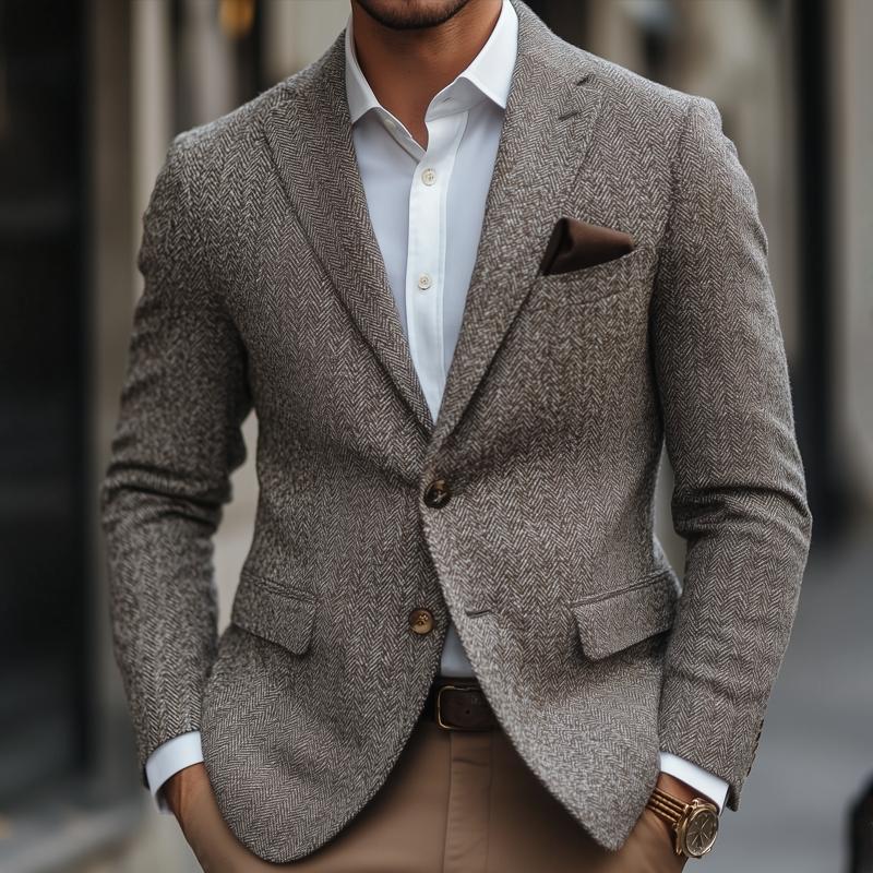 ARMANI | Men's Vintage Herringbone Notch Lapel Two Buttons Slim Blazer
