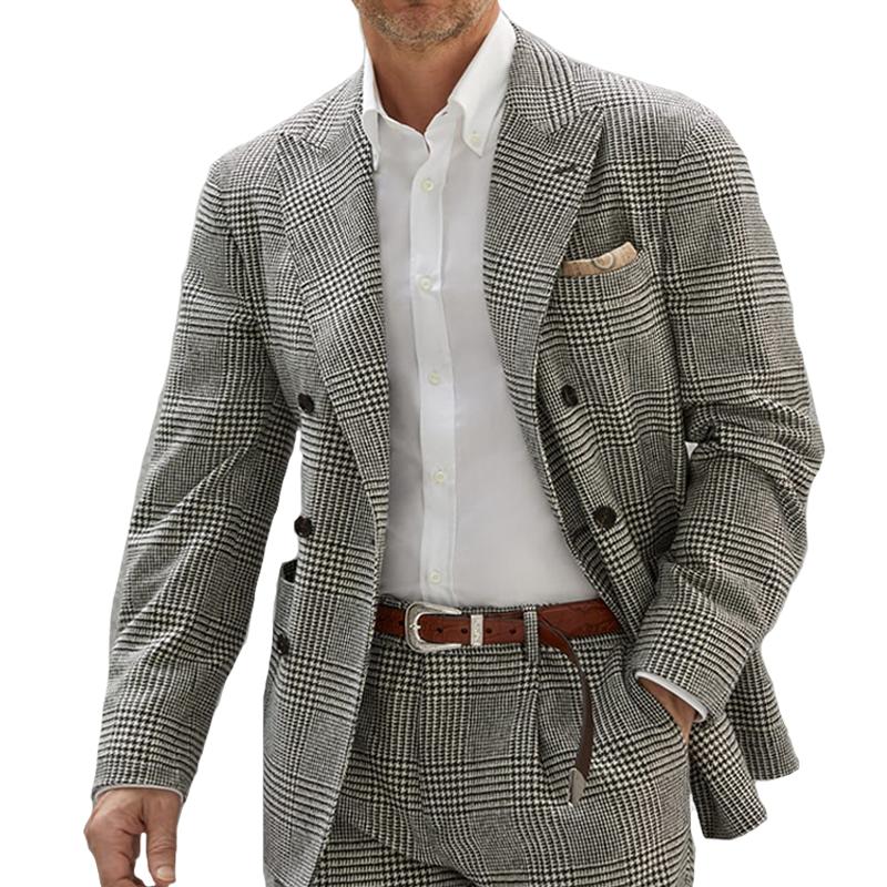 ARMANI | Men's Vintage Lapel Plaid Herringbone Blazer