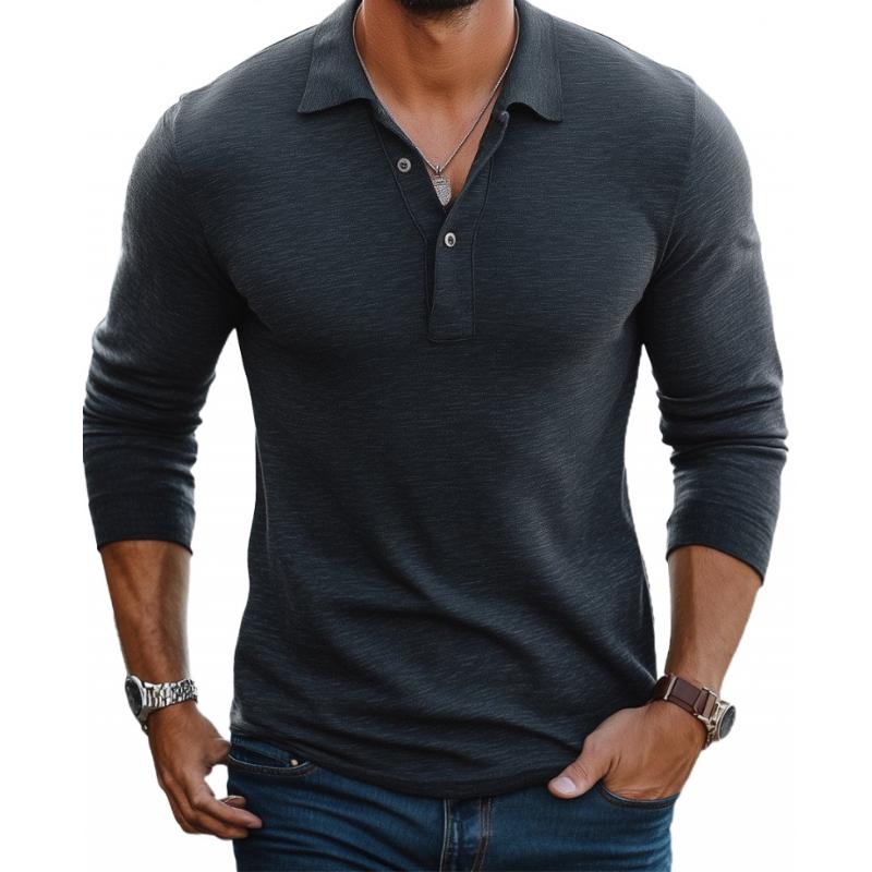 John | Men's Casual Cotton Blend Lapel Slim Fit Long Sleeve Polo Shirt