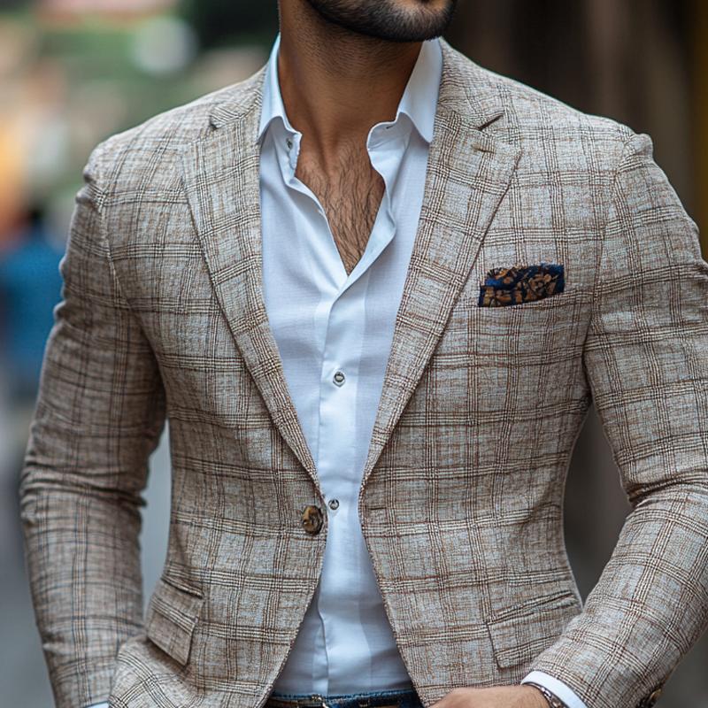 ARMANI | Men's Fashion Retro Checked Notch Lapel One Button Casual Blazer