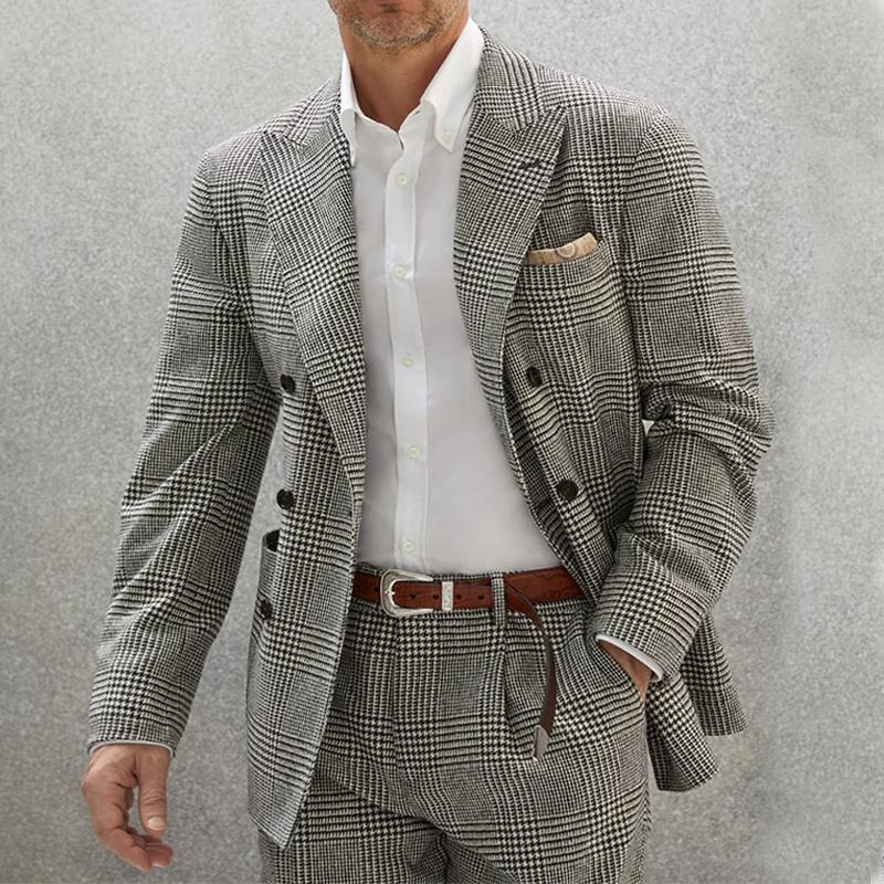 ARMANI | Men's Vintage Lapel Plaid Herringbone Blazer