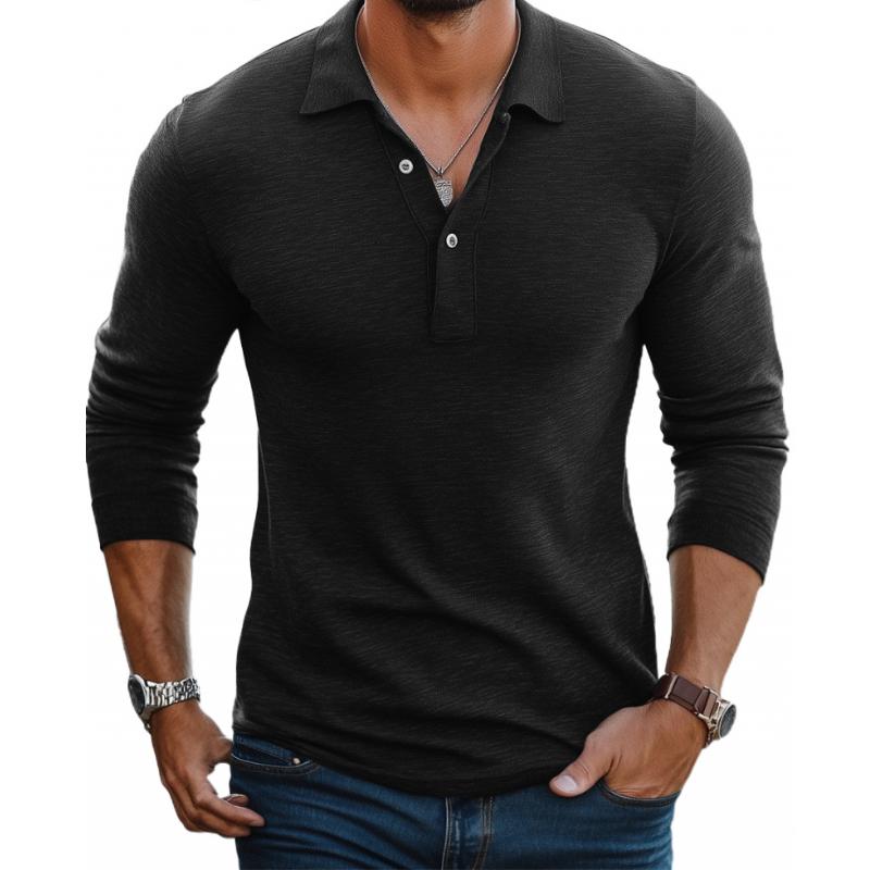 John | Men's Casual Cotton Blend Lapel Slim Fit Long Sleeve Polo Shirt