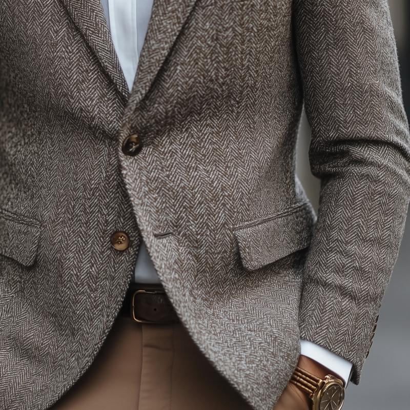 ARMANI | Men's Vintage Herringbone Notch Lapel Two Buttons Slim Blazer