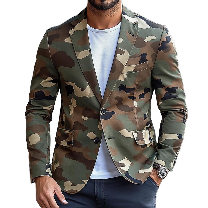 ARMANI | Men's Retro Camouflage Notch Lapel Single Breasted Casual Blazer