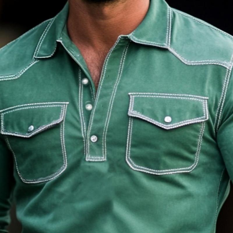John | Men's Fashion Suede Western Style Slim Fit Long Sleeve Polo Shirt